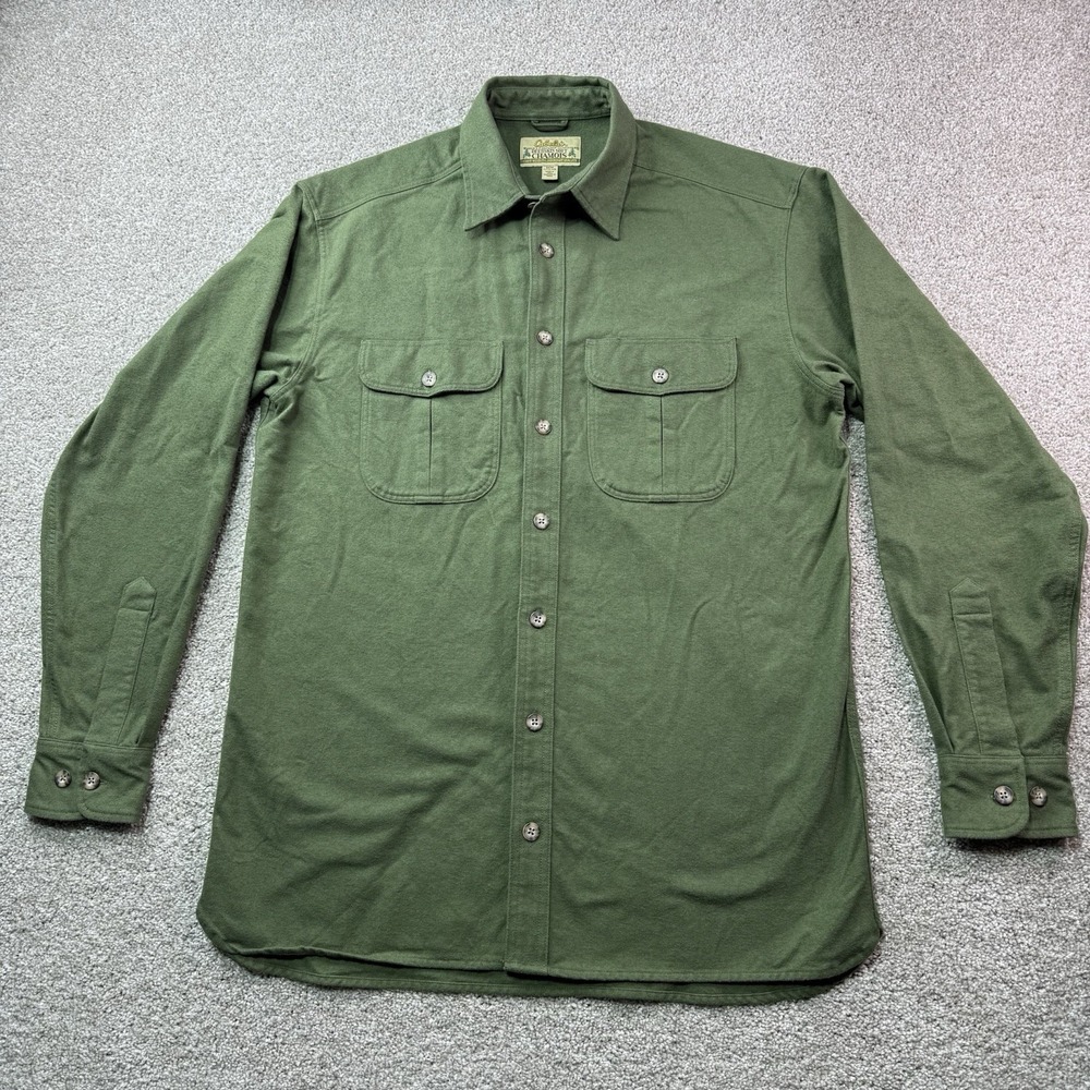 VTG Cabelas Shirt Mens Medium Green Deerskin Chamois Button Up Outdoor Heavy